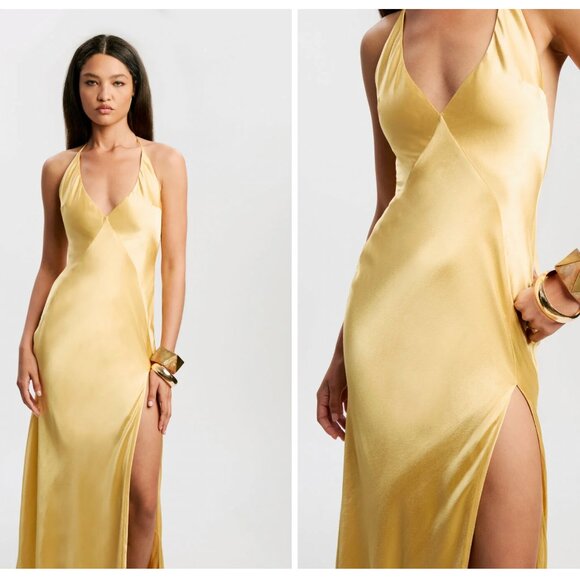 BEST Bardot Yve Halter Maxi Dress US2/XSmall Tuscan Yellow Cocktail - Picture 3 of 8